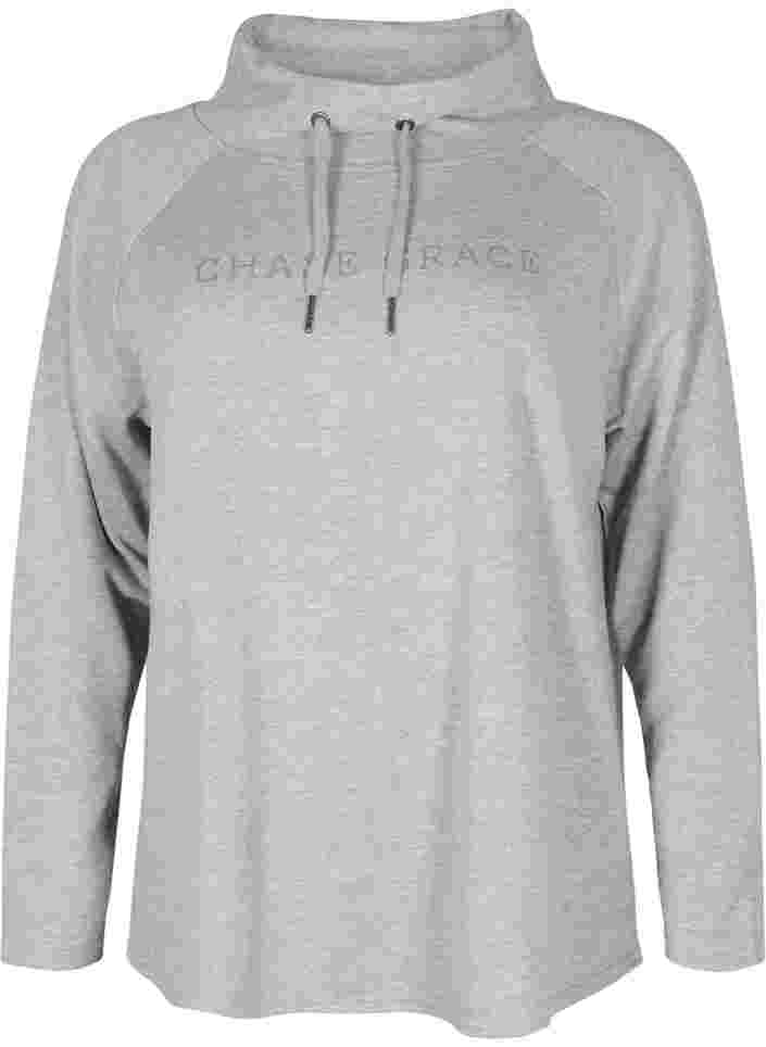 Sweatshirt med hög krage, Light Grey Melange, Packshot image number 0