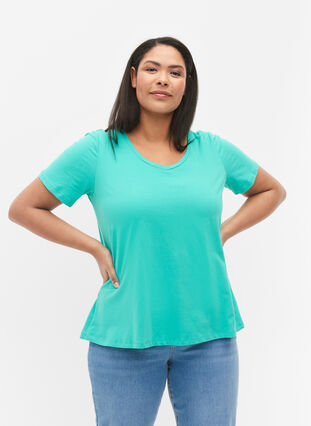 Enfärgad t-shirt i bomull, Aqua Green, Model image number 0