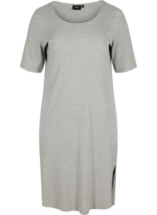 Ribbad klänning med korta ärmar, Light Grey Melange, Packshot image number 0
