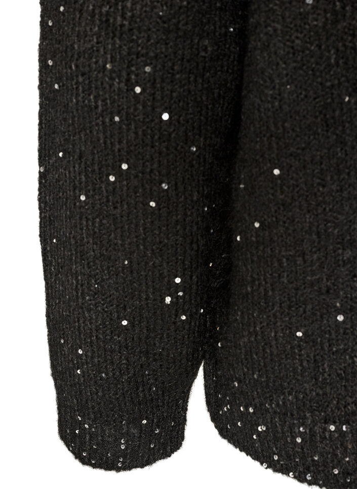 Cardigan med paljetter och knappar, Svart, Packshot image number 3