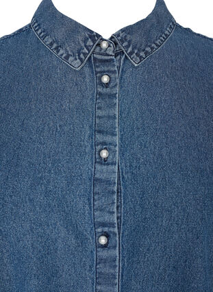 Jeansklänning med puffärmar och pärlknappar, Blue denim, Packshot image number 2
