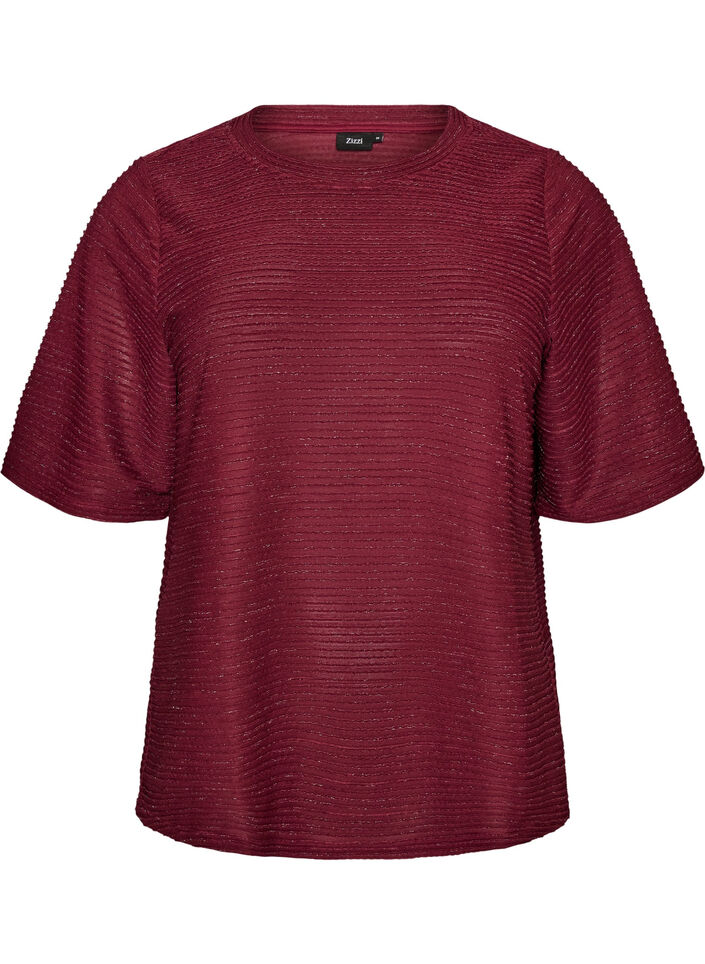 Blus med struktur och glitter, R&ouml;d, Packshot image number 0