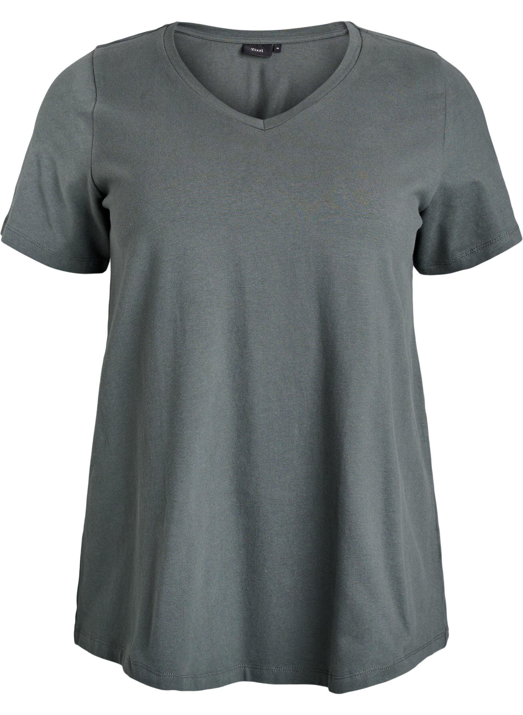 ZizziEnf&auml;rgad bas-t-shirt i bomull, Gr&ouml;n, Packshot image number 0
