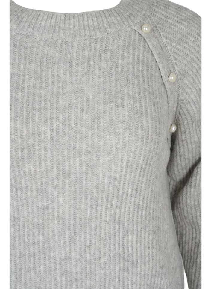 Melerad pullover med pärlknappar, Light Grey Melange, Packshot image number 2