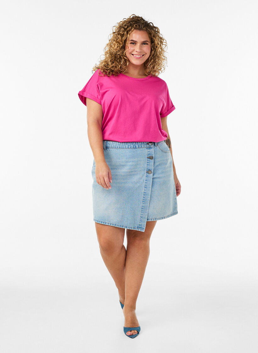 Kort&auml;rmad t-shirt i bomullsmix, Rosa, Model image number 1