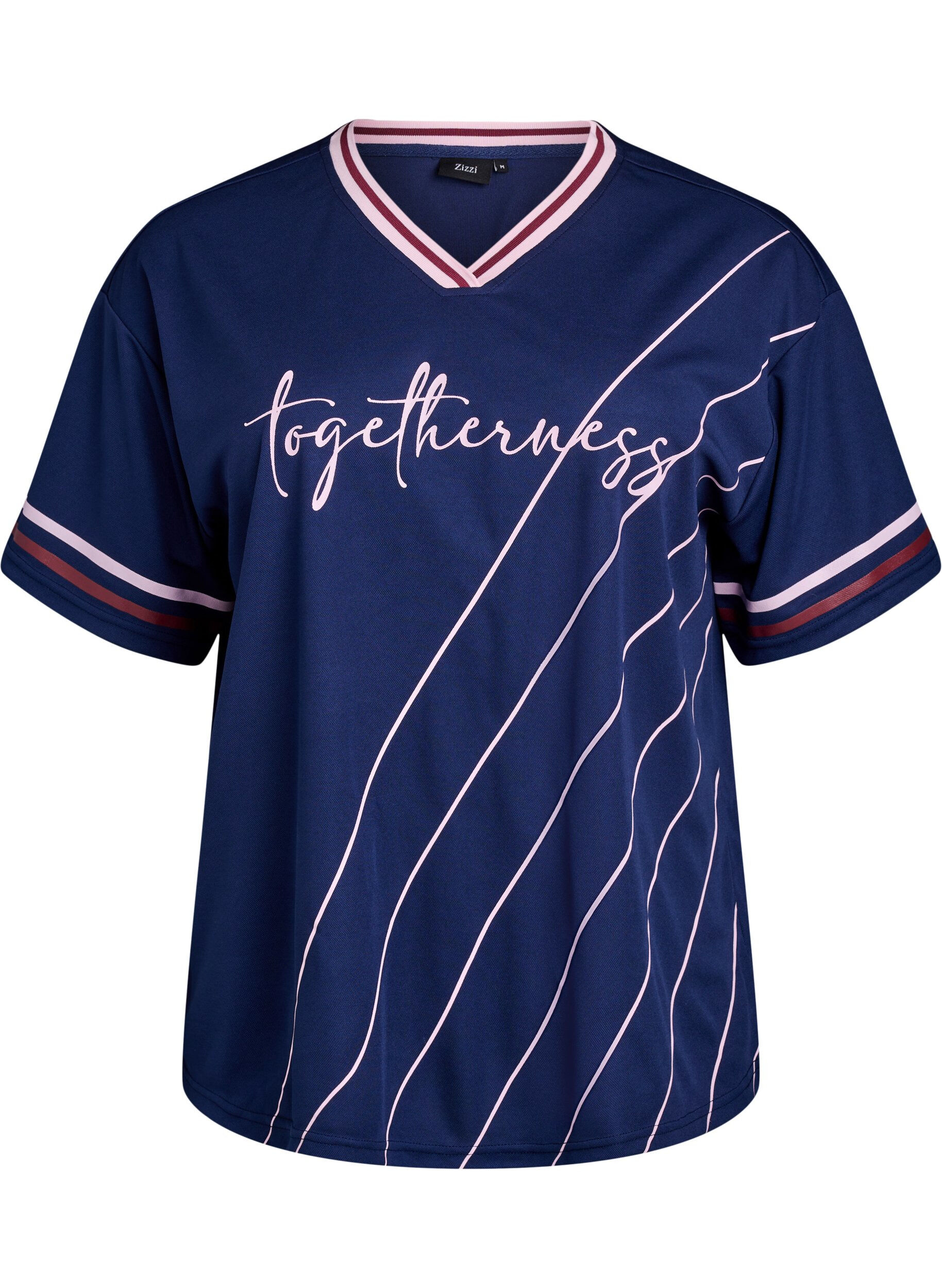 Zizzi Sportig t-shirt med r&auml;nder och texttryck, Bl&aring;, Packshot image number 0