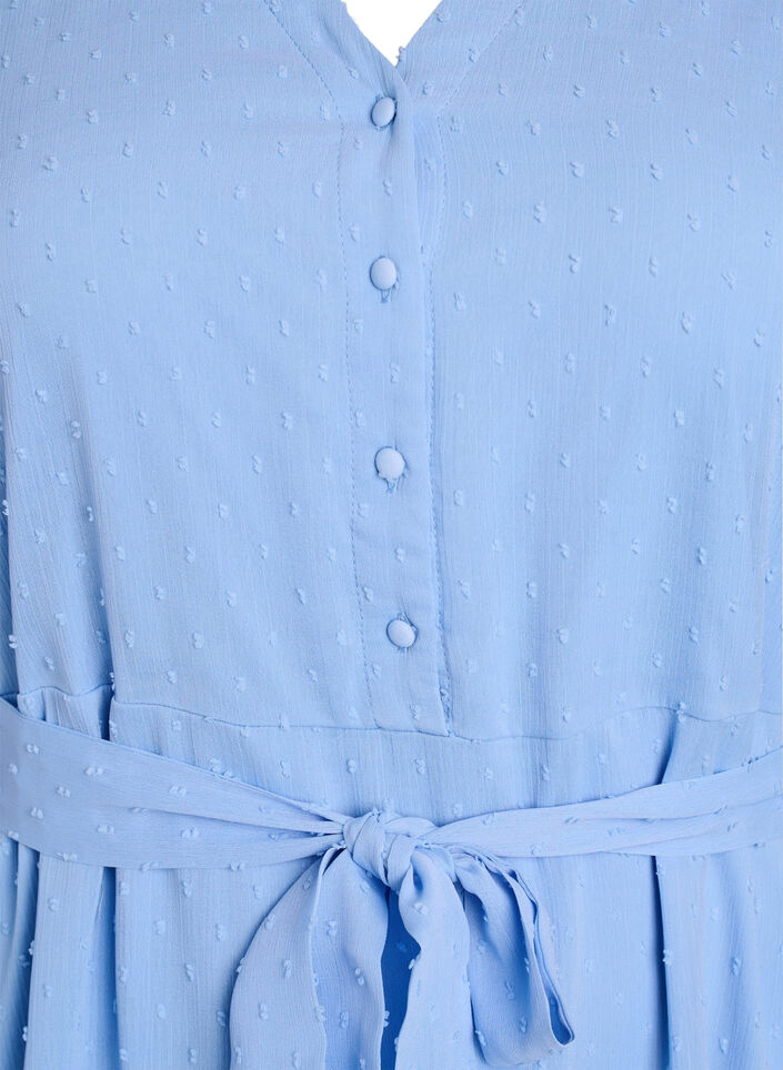 Midiklänning med V-ringning och knytband, Blå, Packshot image number 2