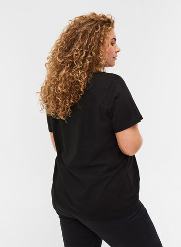 T-shirt i bomull med spets, Black, Model image number 1