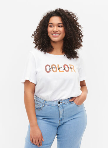 T-shirt i bomull med tryck, Bright White COLOR, Model image number 0