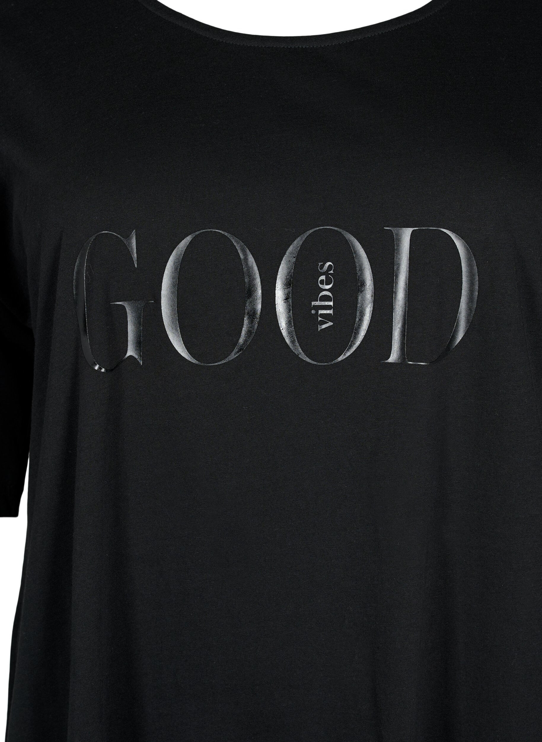 Zizzi Oversized t-shirt i bomull med tryck, Black GOOD, Packshot image number 2