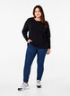 Stickad blus med rund hals, Svart, Model image number 1