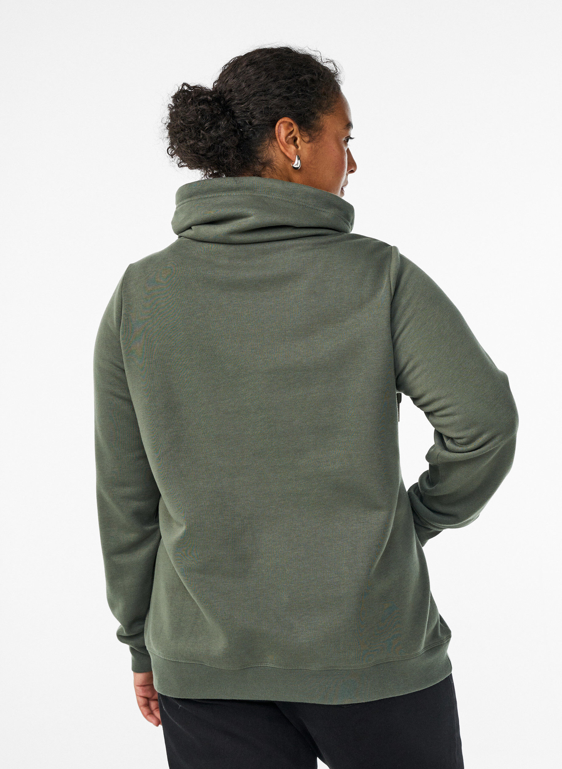 ZizziSweatshirt med h&ouml;g krage och fickor, Gr&ouml;n, Model image number 2