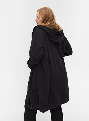 Lång cardigan i sweatshirtmaterial, Black, Model image number 1