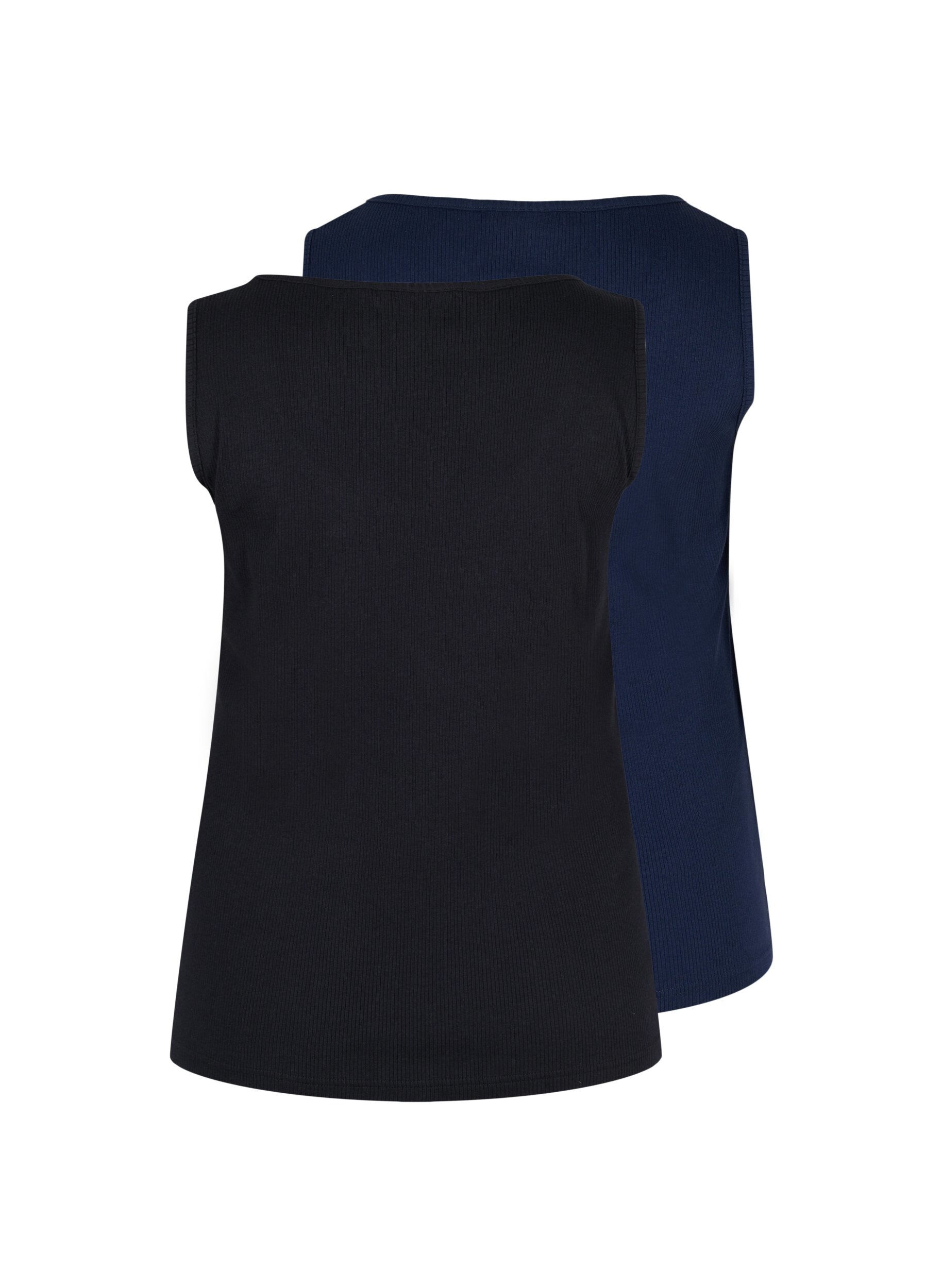 Zizzi 2-pack ribbad bas-tanktop , Black/Navy Blazer, Packshot image number 1