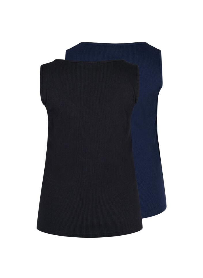 2-pack ribbad bas-tanktop , Black/Navy Blazer, Packshot image number 1