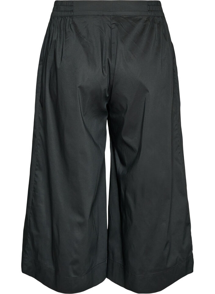Culottebyxor med res&aring;r i midjan och vida ben, Svart, Packshot image number 1