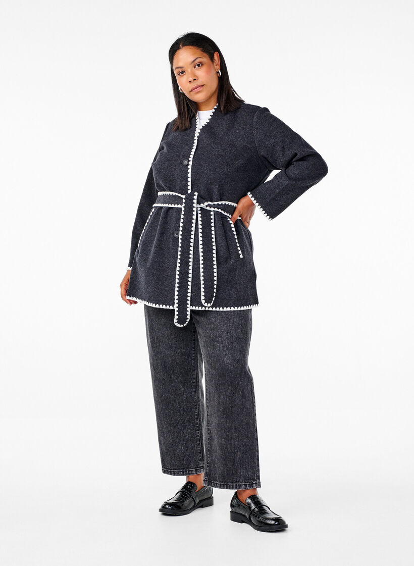 Kappa med kontrastfärgade kanter, Dark Grey Melange, Model image number 2