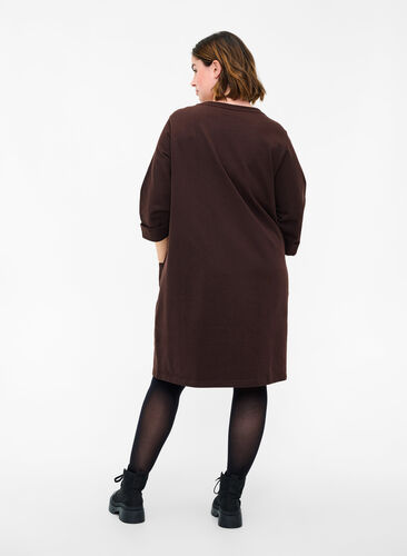 Sweatshirtklänning i bomull med 3/4-ärmar och fickor, Molé, Model image number 1