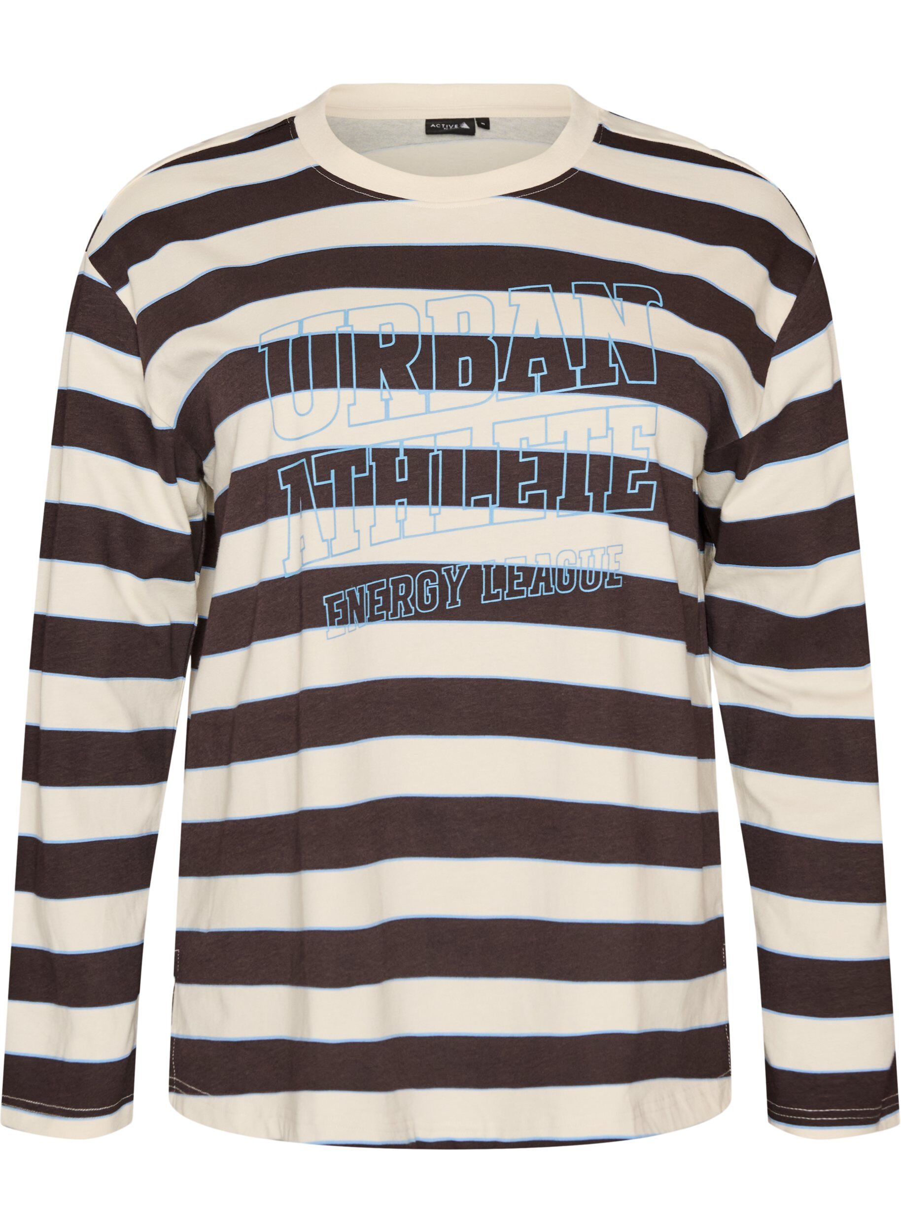 Randig blus i jersey med ett sportigt texttryck