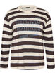 Randig blus i jersey med ett sportigt texttryck, Brun, Packshot image number 0