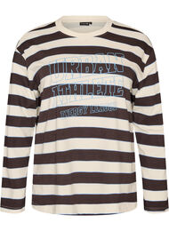 Randig blus i jersey med ett sportigt texttryck, Brun