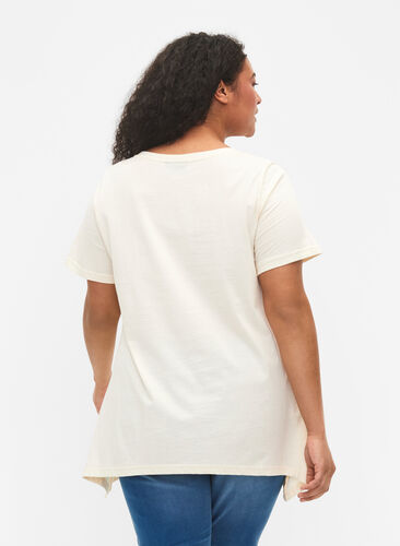 T-shirt i bomull med texttryck, Buttercream HAPPY, Model image number 1