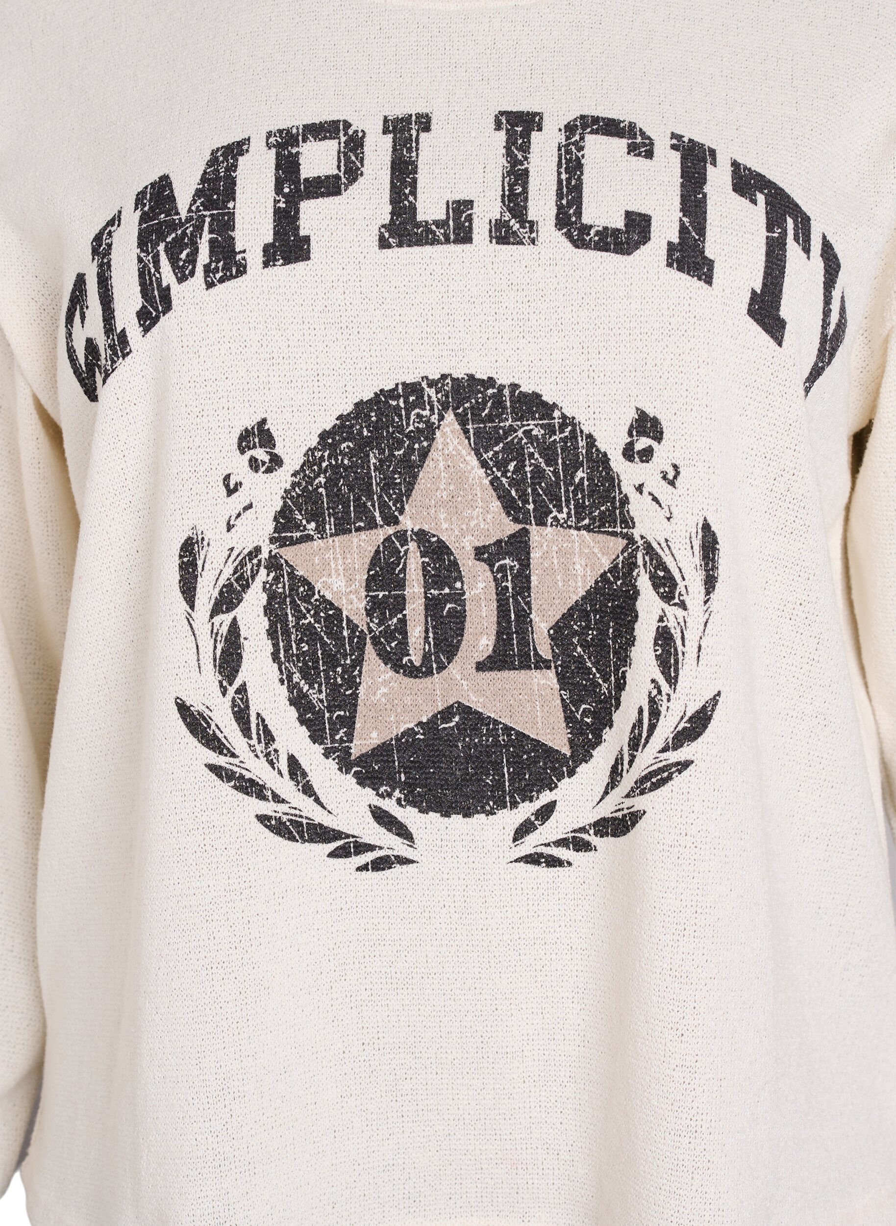 Zizzi Sweatshirt i strukturerad jersey med tryck framtill, Beige, Packshot image number 2