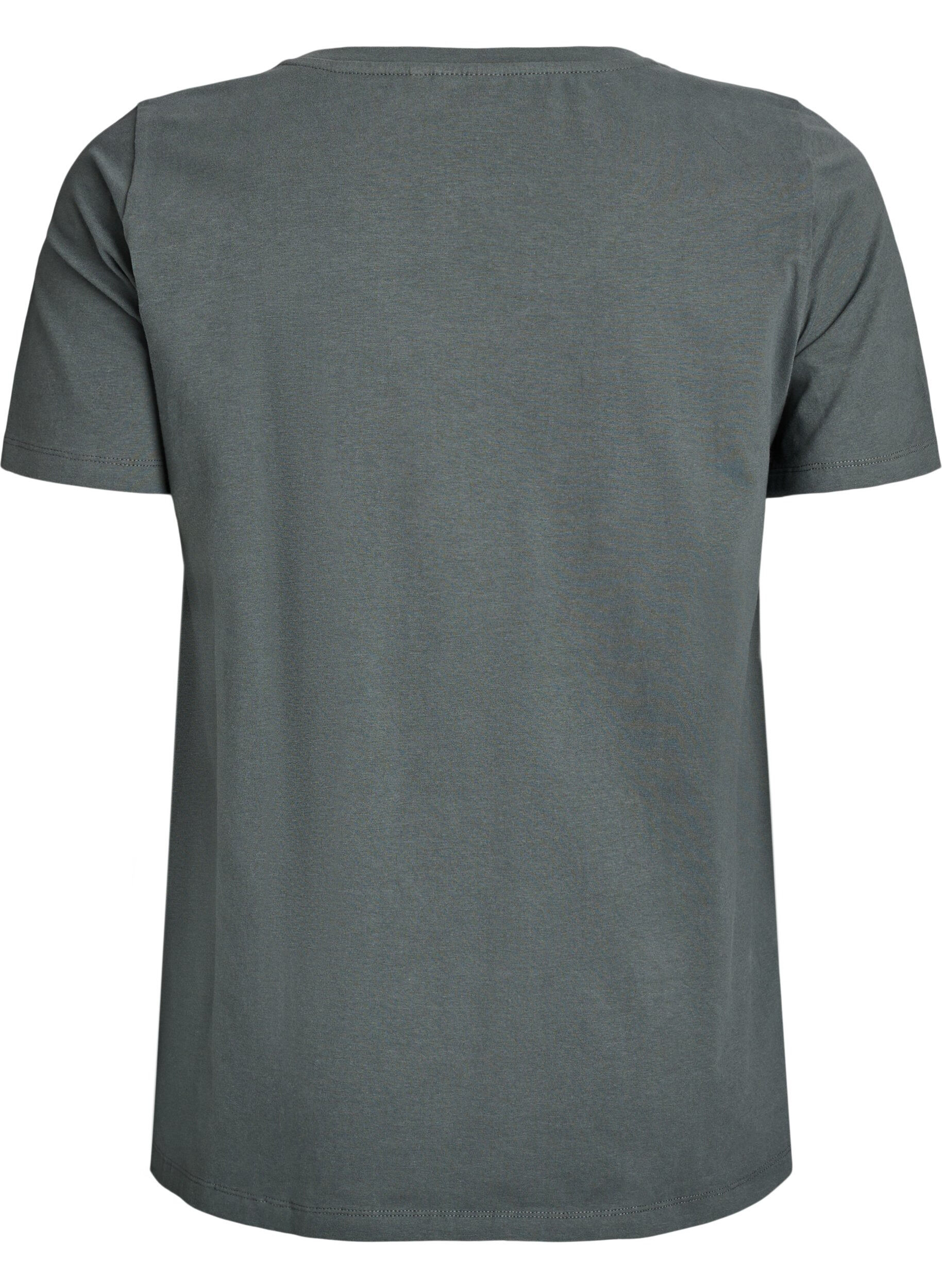 ZizziEnf&auml;rgad bas-t-shirt i bomull, Gr&ouml;n, Packshot image number 1