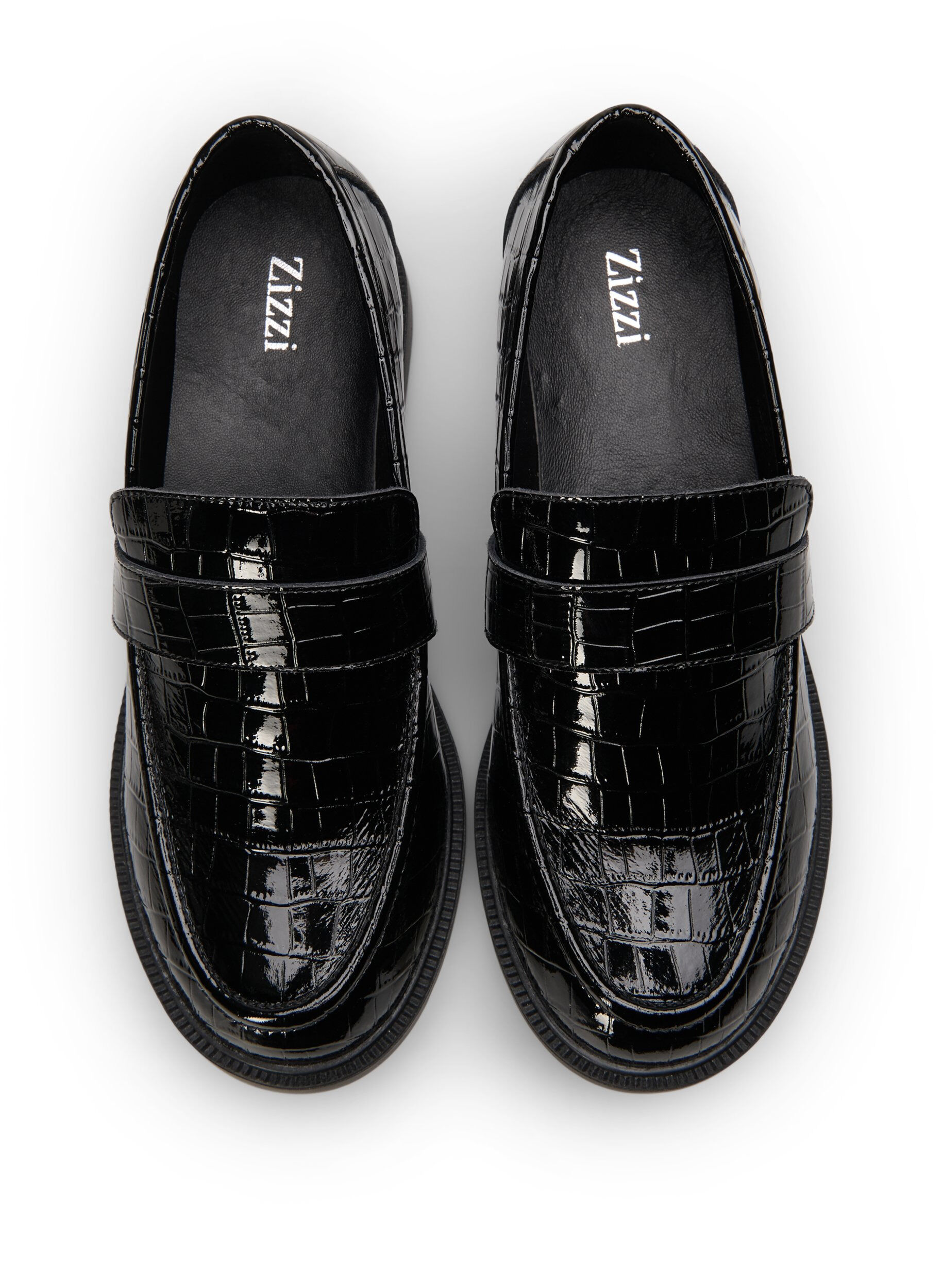 Zizzi Croco-loafers i l&auml;der med bred passform, Black, Packshot image number 2