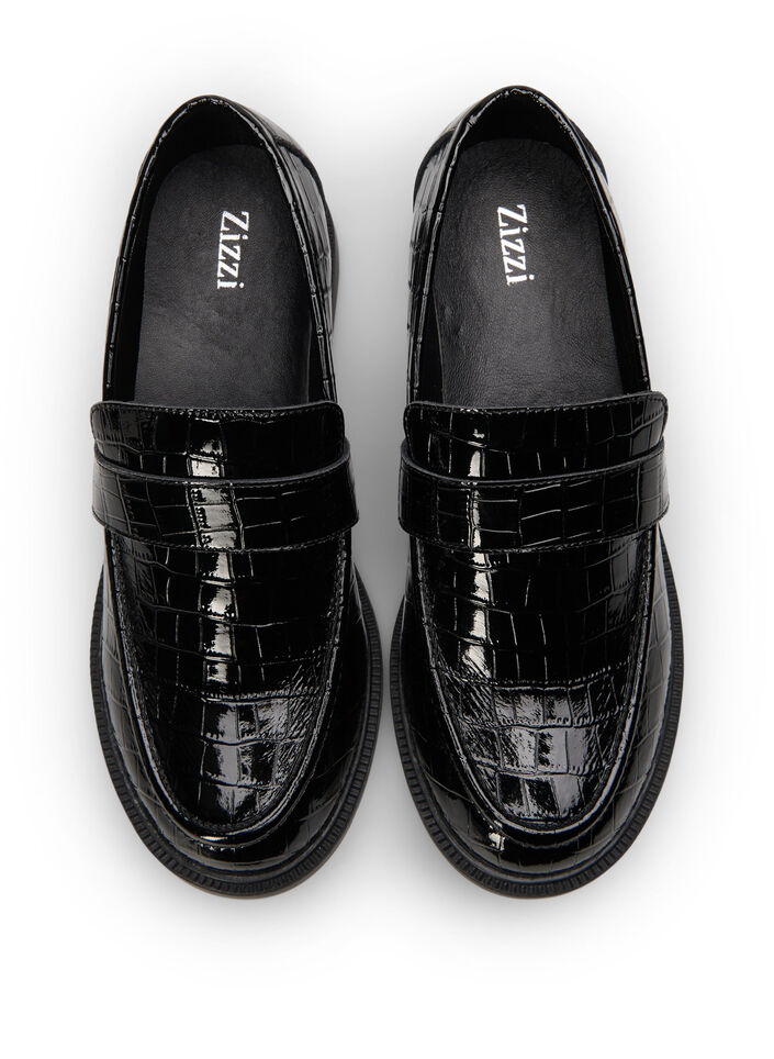 Croco-loafers i läder med bred passform, Black, Packshot image number 2