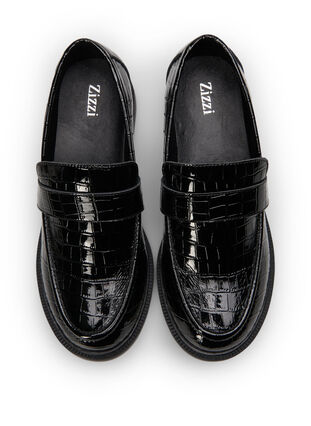 Croco-loafers i läder med bred passform, Black, Packshot image number 2
