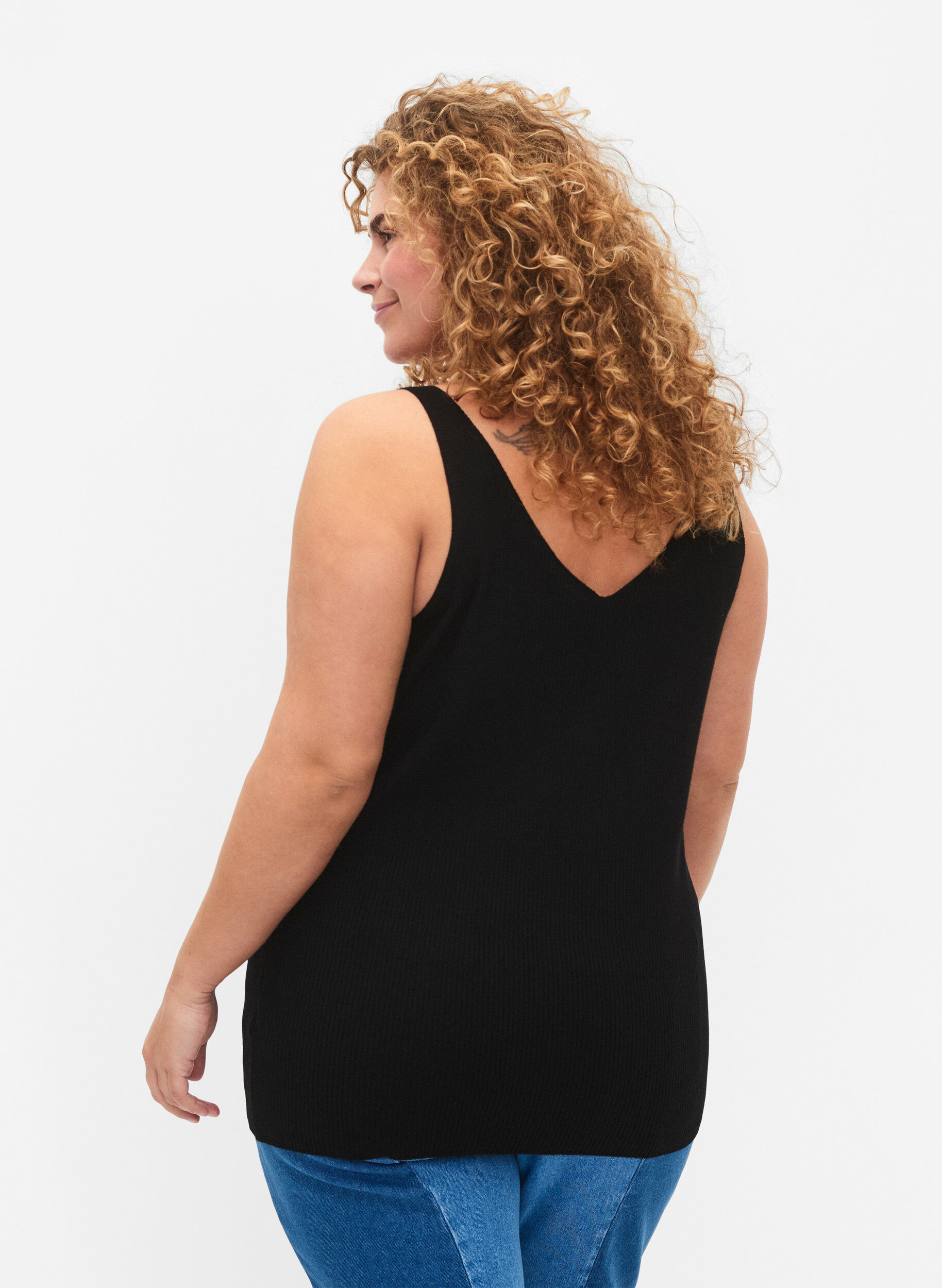 Zizzi Stickad topp med v-ringning, Black, Model image number 1