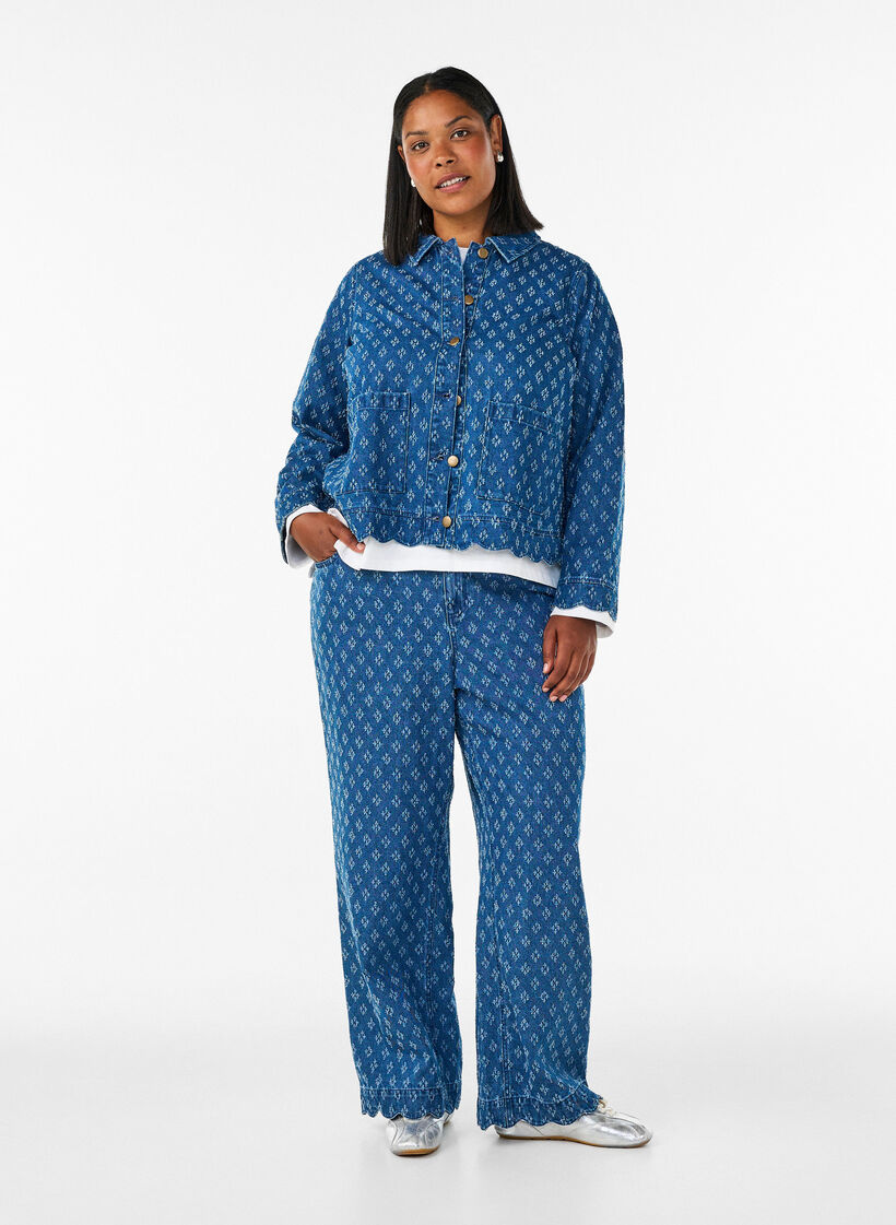 Myra jeans med bred passform och slitningar, Bl&aring;, Model image number 0