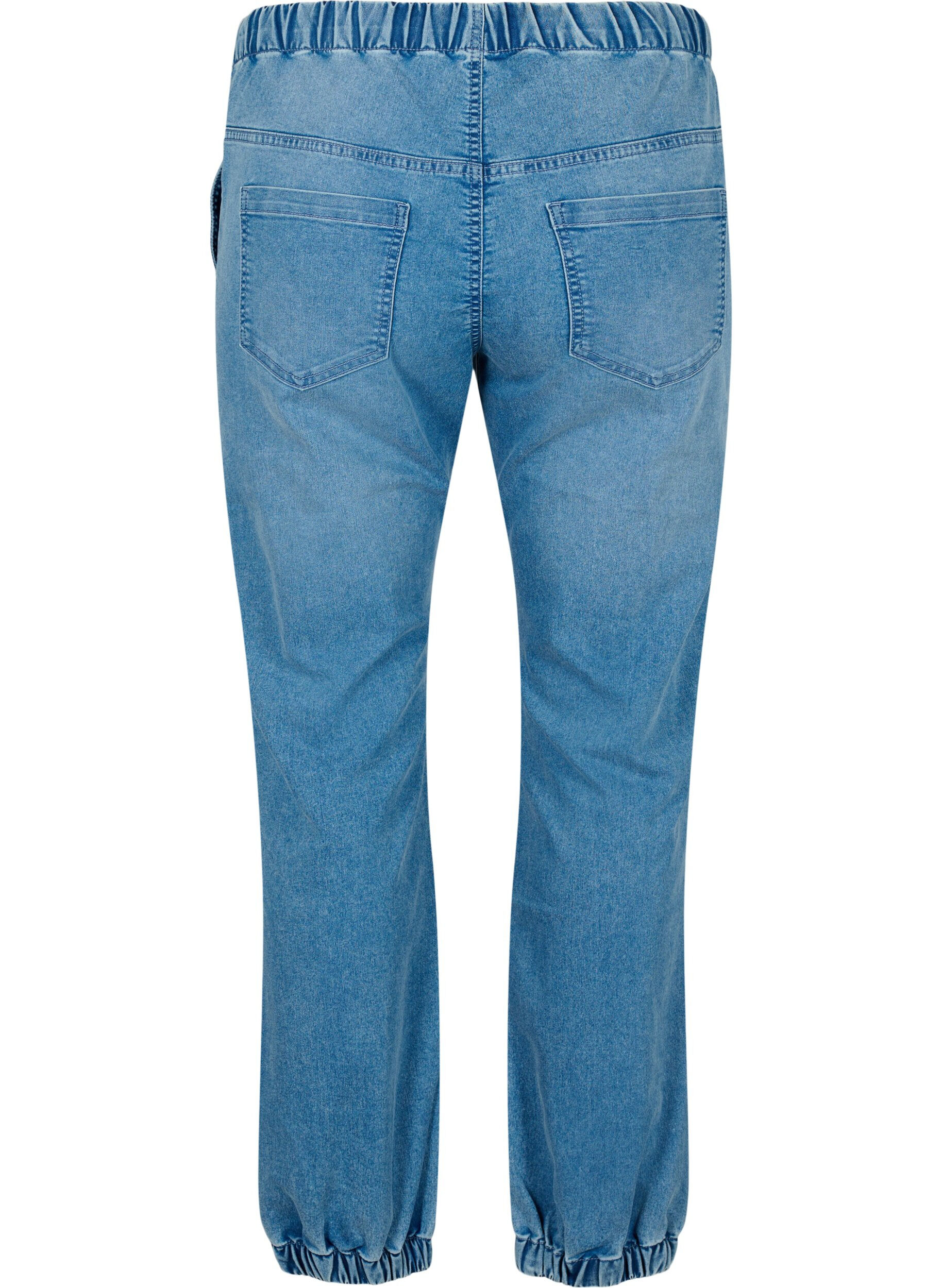 ZizziJoggingbyxor i denim med fickor, Bl&aring;, Packshot image number 1