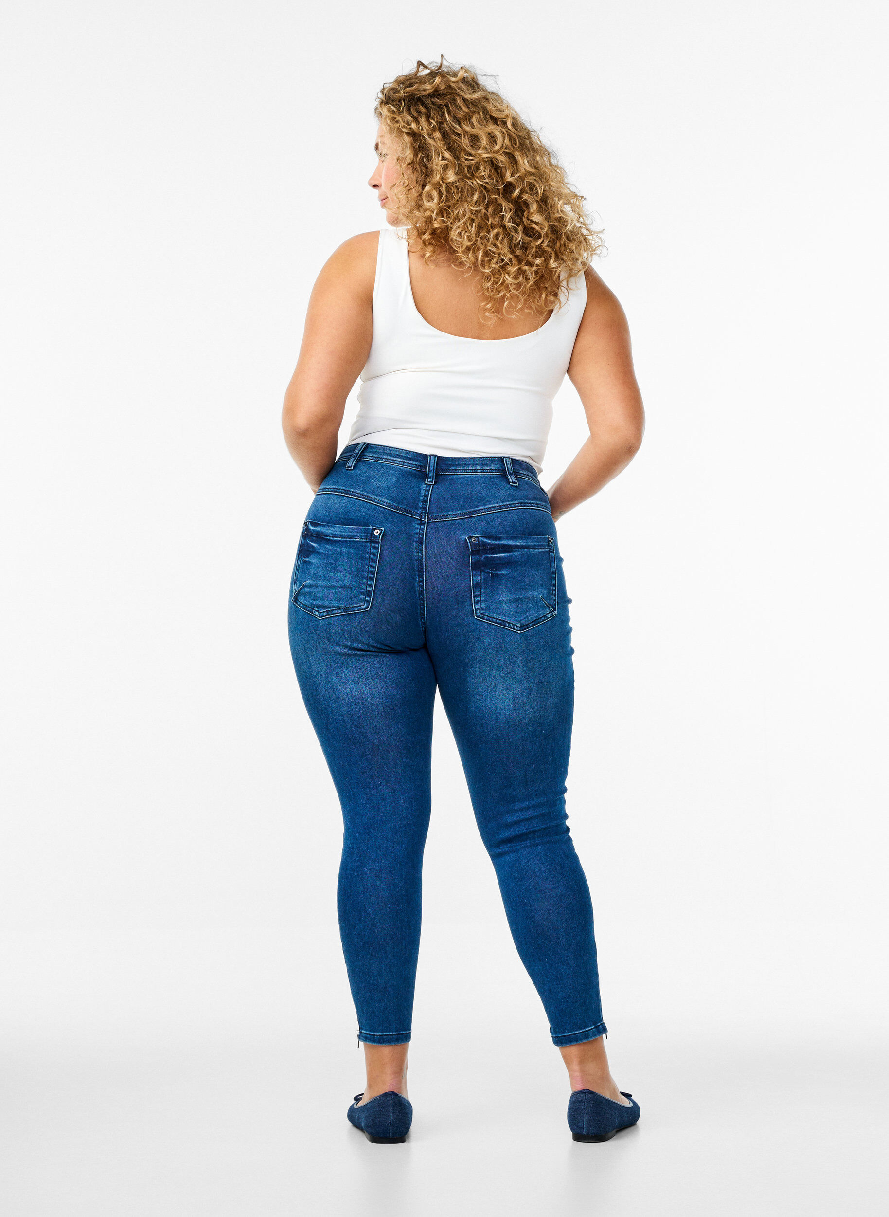 ZizziCropped Amy jeans med blixtl&aring;s, Bl&aring;, Model image number 1