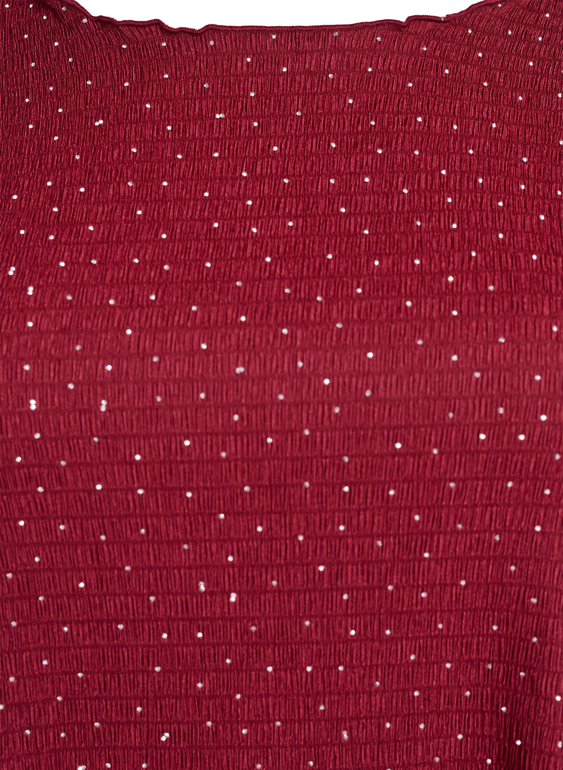 Zizzi L&aring;ng&auml;rmad blus med strass, M&ouml;rk Bordeaux, Packshot image number 2