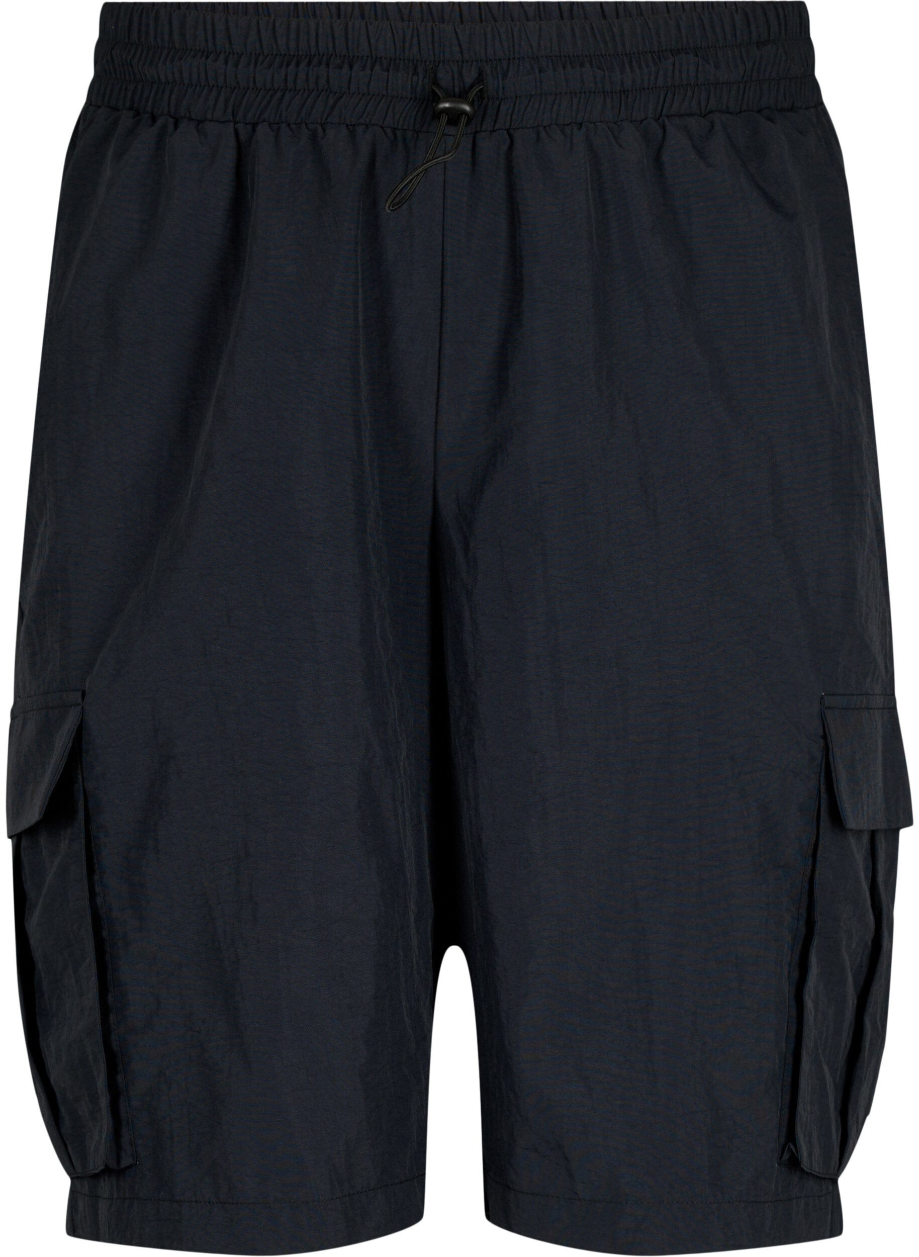 Zizzi Shorts med h&ouml;g midja och cargo-fickor, Black, Packshot image number 0