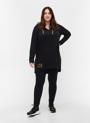 Lång sweatshirt med v-ringning och huva, Black, Model image number 3