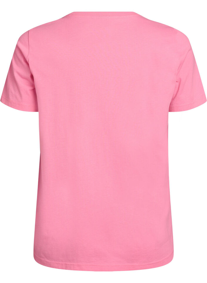 T-shirt i bomull med frukttryck och text, Rosa, Packshot image number 1