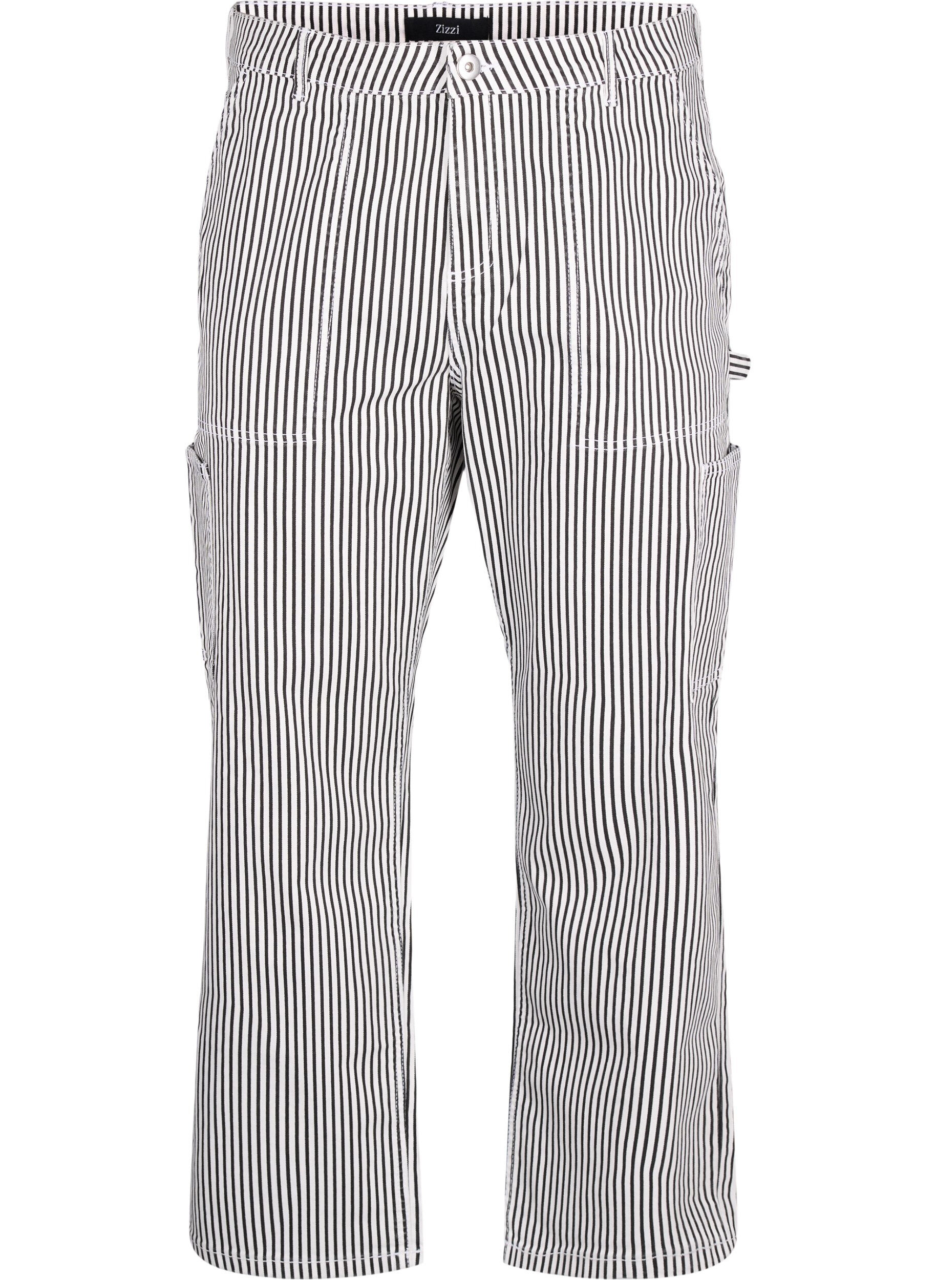 Zizzi Randiga cargojeans med rak passform, Black White Stripe, Packshot image number 0