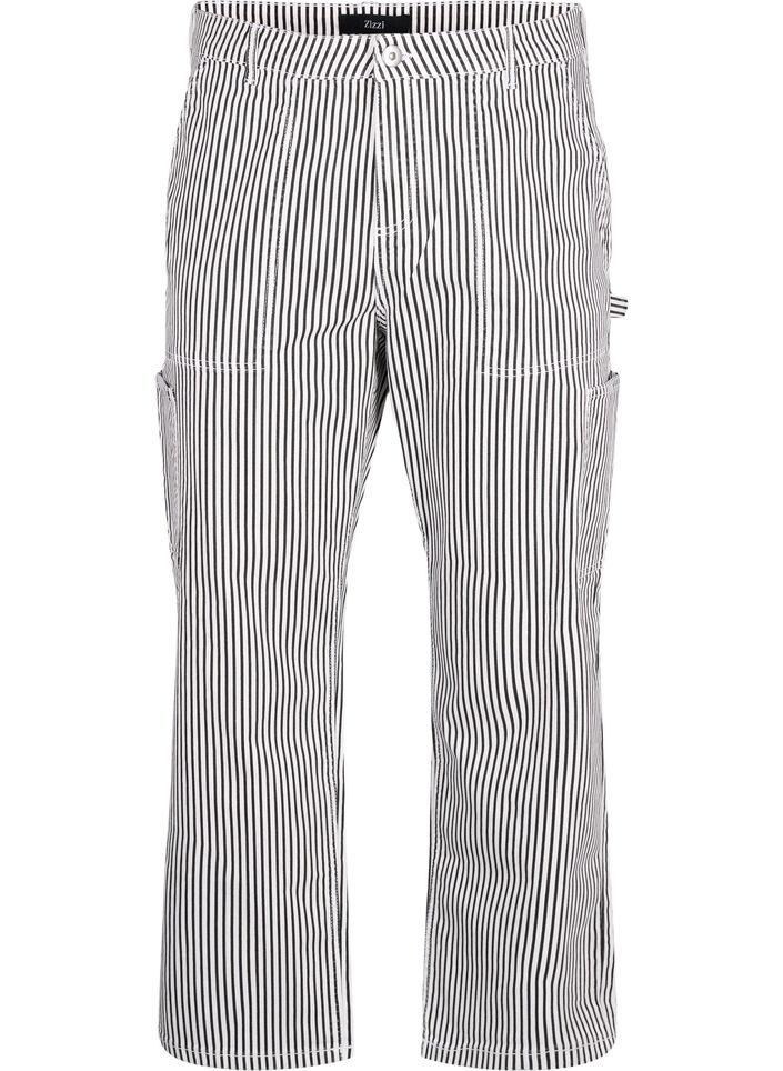 Randiga cargojeans med rak passform, Black White Stripe, Packshot image number 0