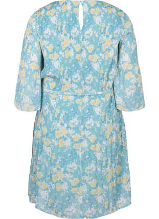 Plisserad klänning med mönster och knytband, Cameo Blue Flower, Packshot image number 1