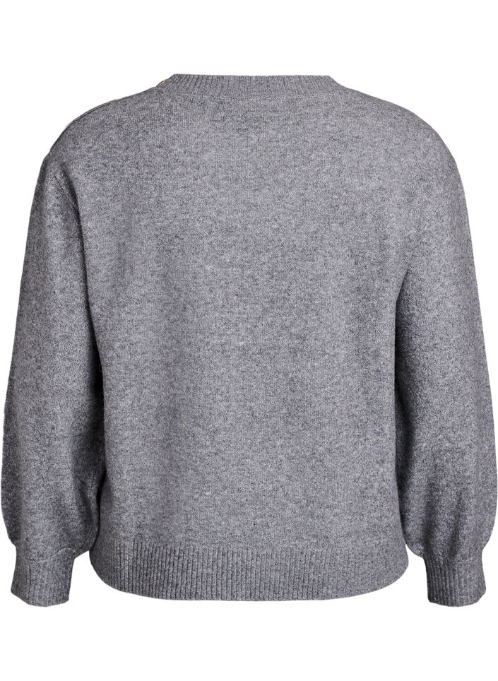 Stickad blus med knappdetalj, Gr&aring;, Packshot image number 1