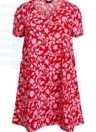 Kort a-linjeformad kl&auml;nning med blomm&ouml;nster, R&ouml;d