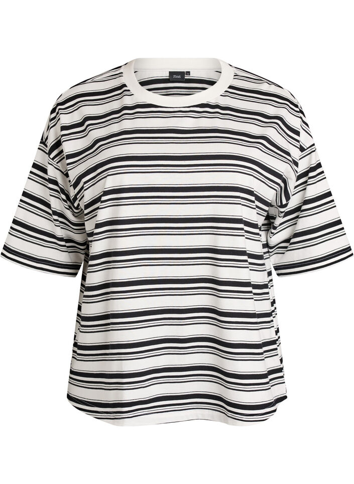 Boxig t-shirt med randigt m&ouml;nster, Svart, Packshot image number 0