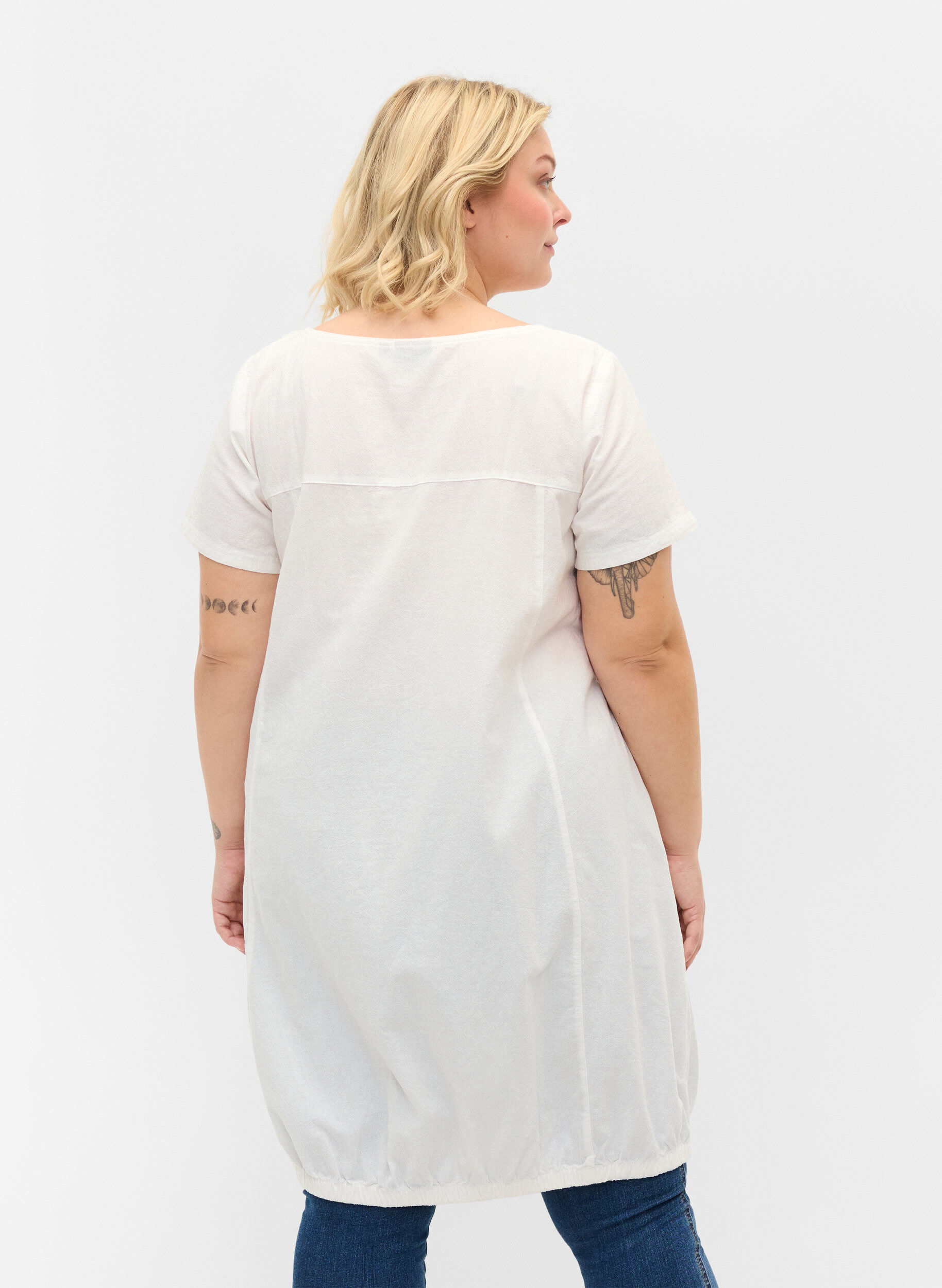 ZizziKort&auml;rmad kl&auml;nning i bomull, Vit, Model image number 2