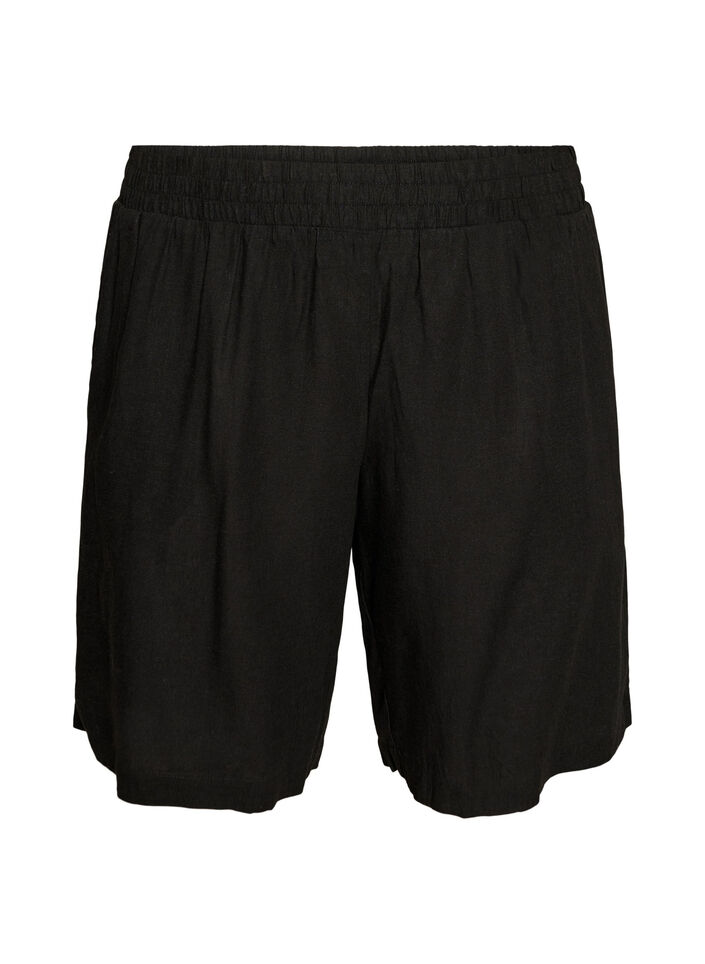 Shorts i linne och viskos med h&ouml;g midja, Svart, Packshot image number 0