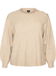 Stickad blus med knappdetalj, Beige