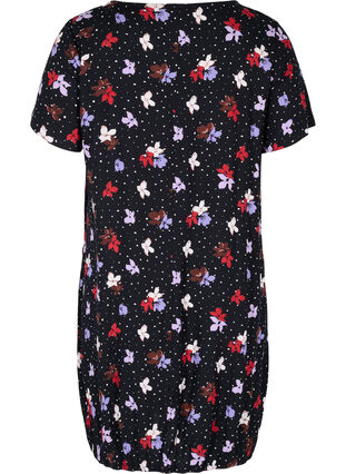 Kortärmad viskosklänning med mönster, Black Dot Flower, Packshot image number 1