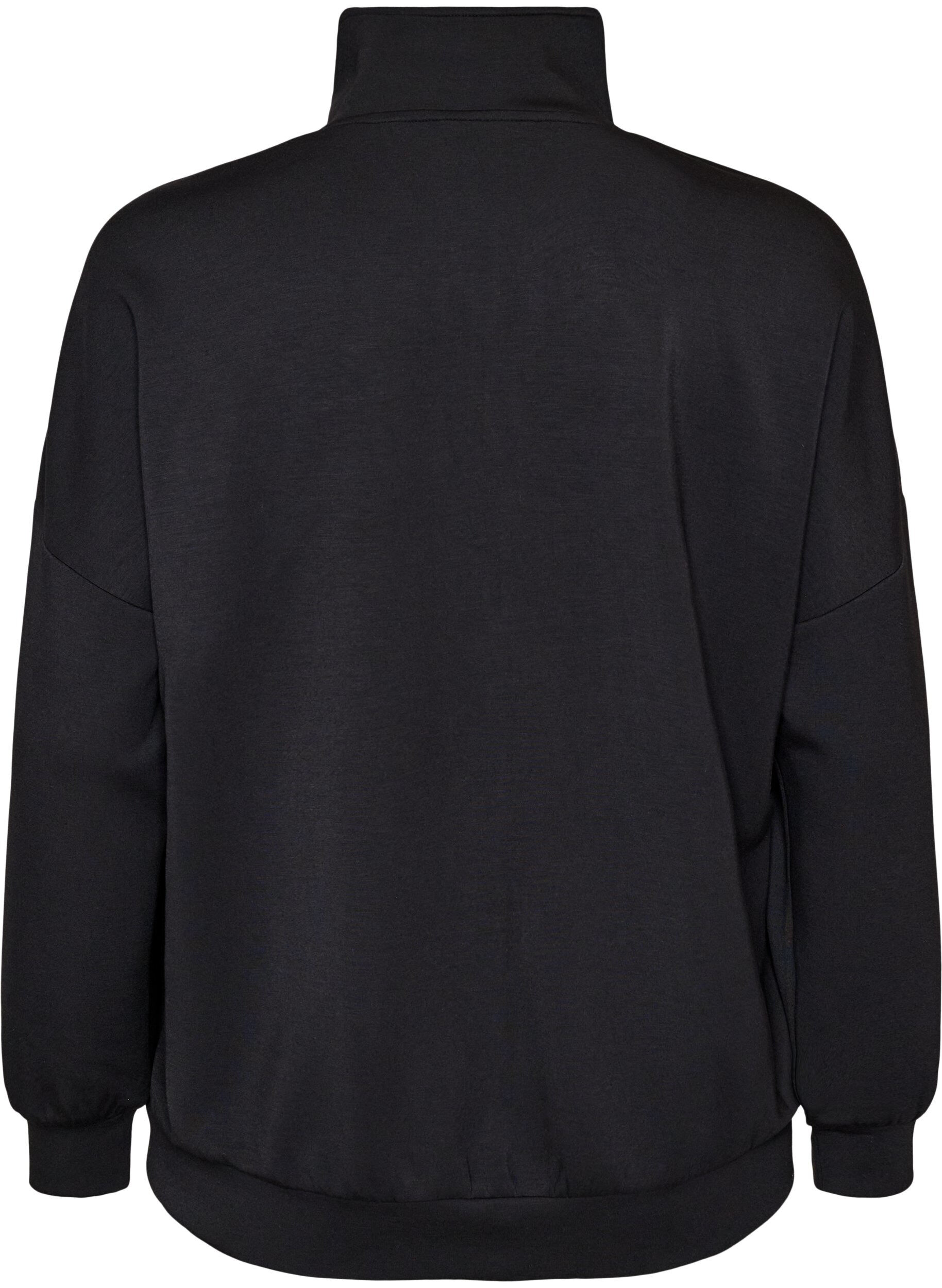 ZizziKofta i jersey med dragkedja och h&ouml;g krage, Svart, Packshot image number 1